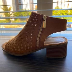 Brown Faux Leather open wedge/bootie
